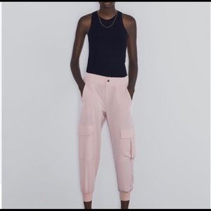 Pink Satin Cargo Jogger Pants